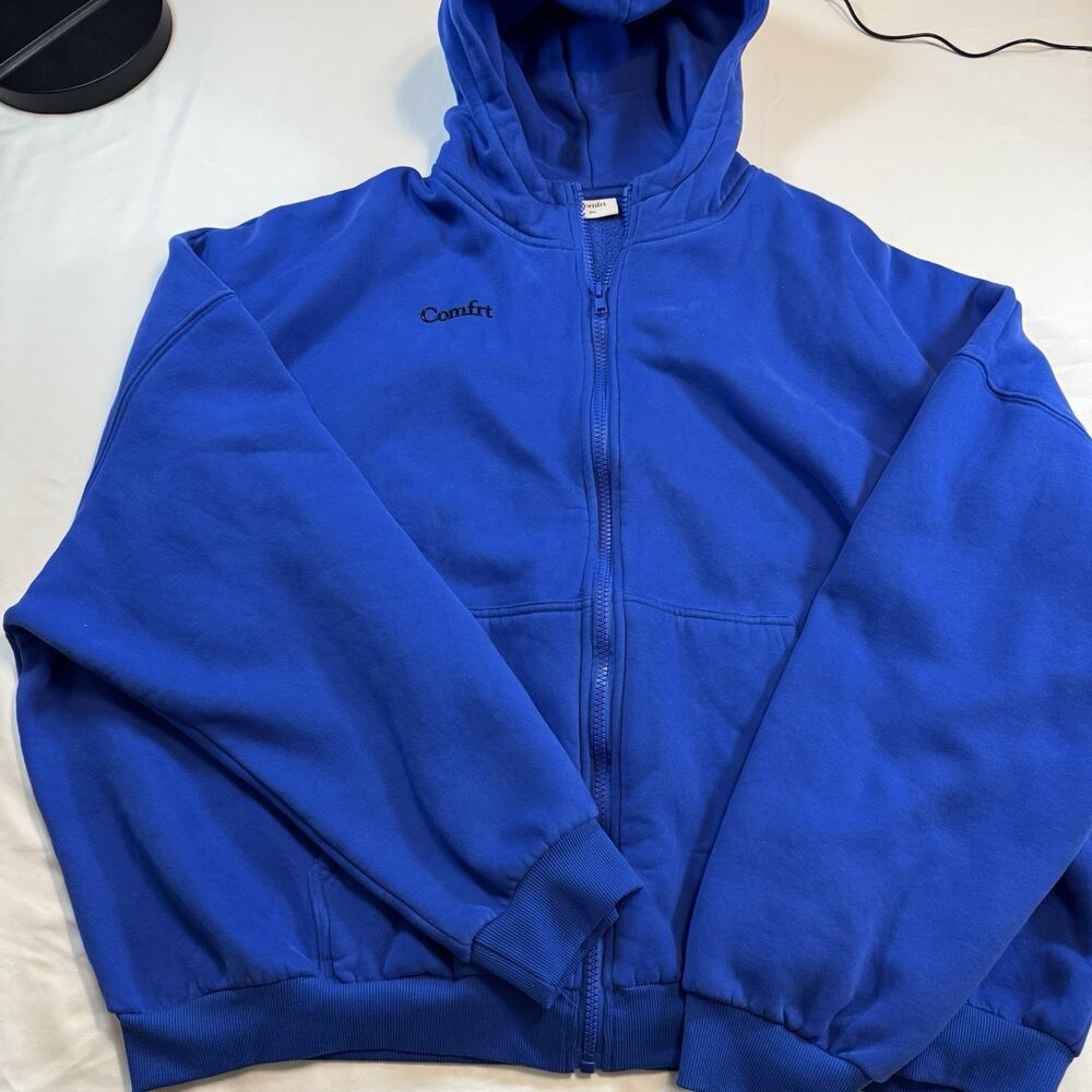 Comfrt Hoodie Zip Up Jacket Blue Sherpa Lined Oversized 3XL Full Zip Unisex